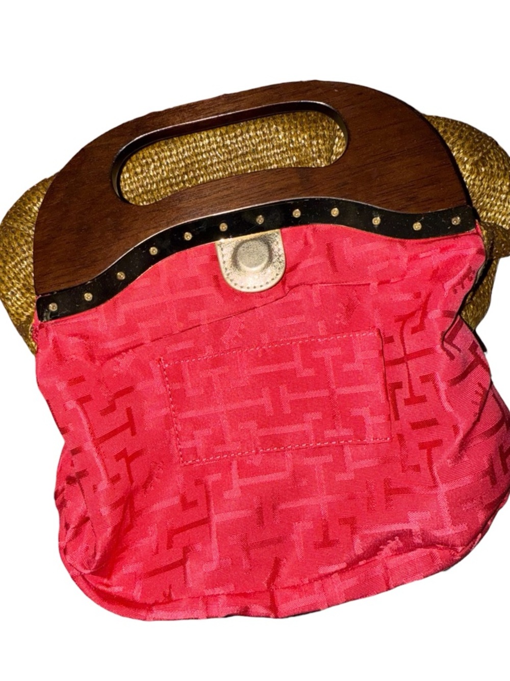 Elaine Turner Woven Straw Clutch with Wooden Handle, beachy, like new! - Picture 5 of 6